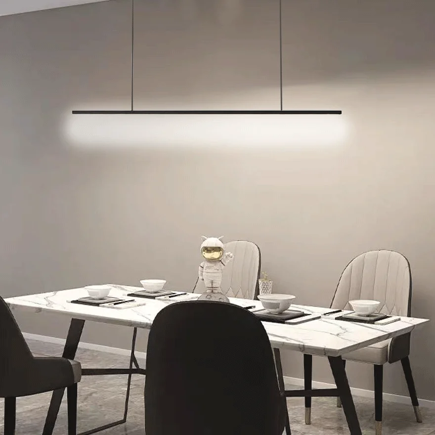 Minimalist Metal And Acrylic Linear Dining Room Pendant Light, Black/White, Trichromatic Light