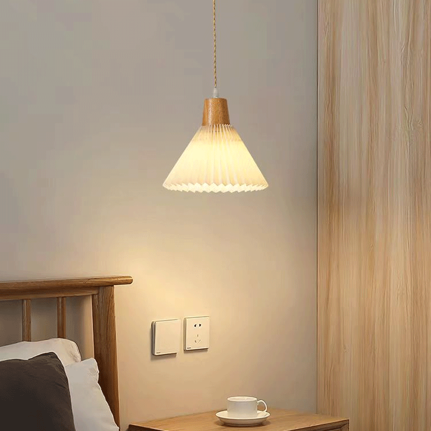 Modern Wooden And Acrylic Conical Kitchen Pendant Light, White, Trichromatic Light