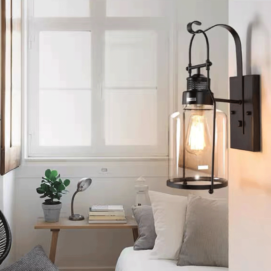 Retro Metal And Acrylic Lantern Dining Room, Wall Lamp, Black/Rusty