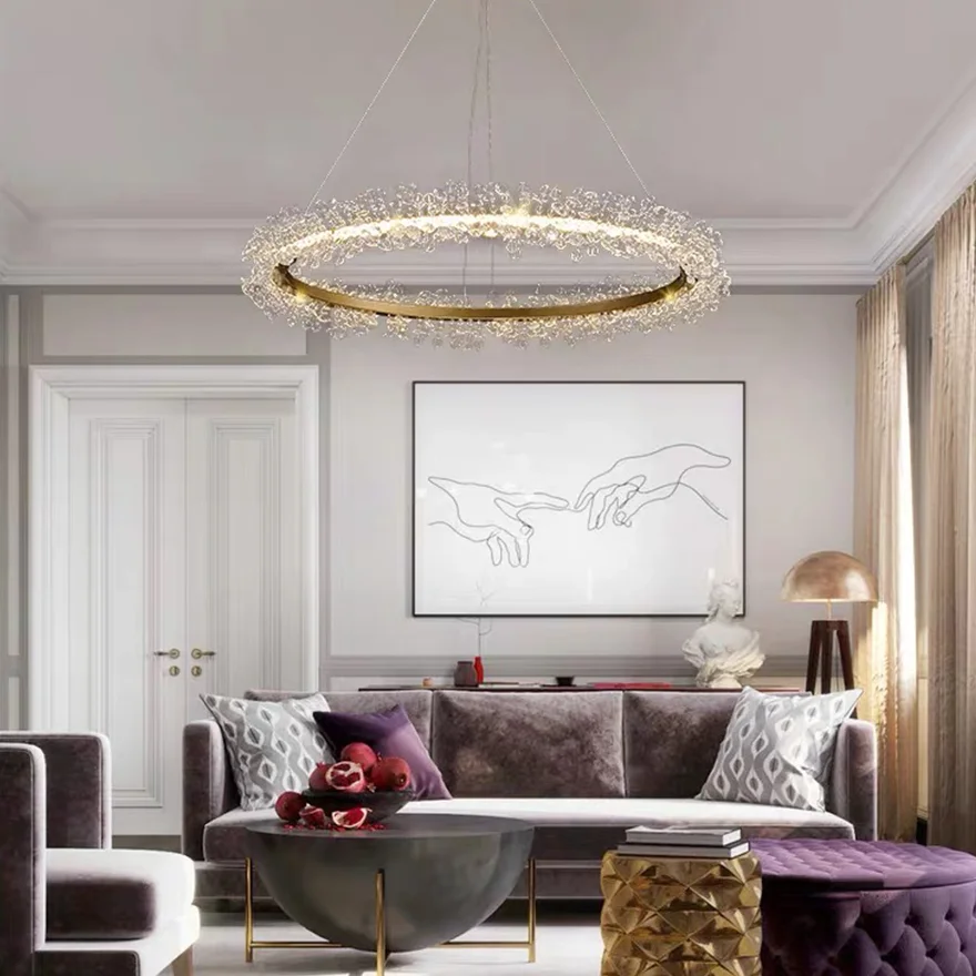 Royal Metal And Crystal Annular Living Room Chandelier Pendant Light, Gold