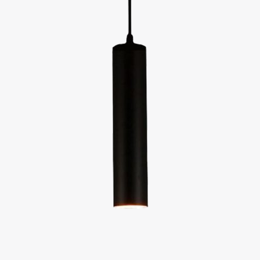 Minimalist Metal Cylindrical Living Room Pendant Light, Black, Trichromatic Light