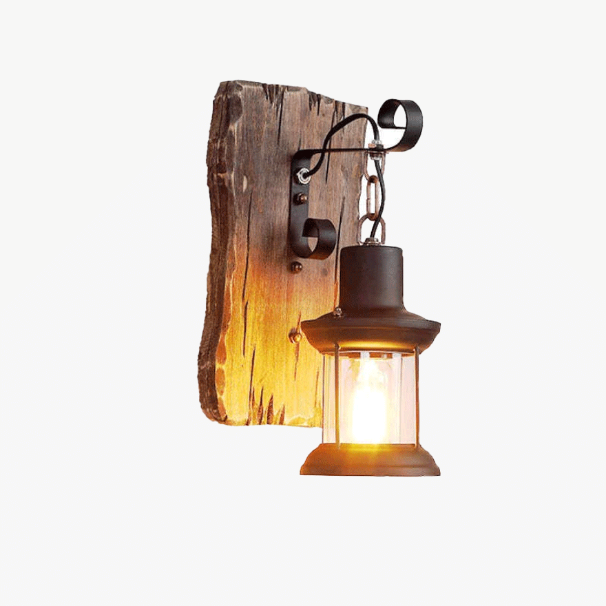 Retro Metal And Wooden Lantern Dining Room Wall Lamp, Black/Bronze