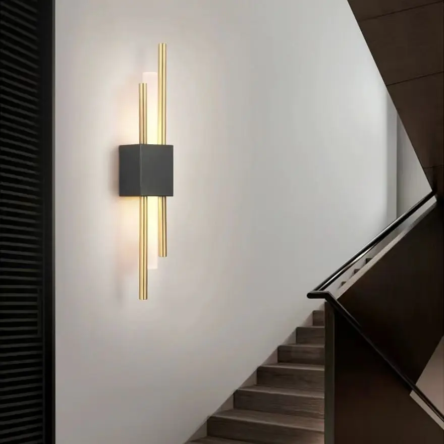 Nordic Metal Linear Bedroom Wall Light, Black/Black-gold/Gold