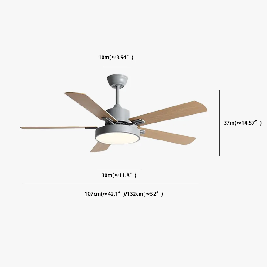 Morandi Metal And Acrylic Round Bedroom  Ceiling Fan with Light, Black/Blue/Grey/White, Trichromatic Light