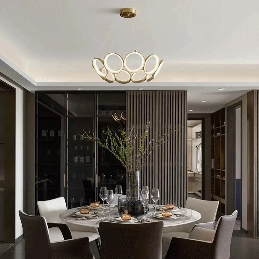 Unusual Metal Ring Kitchen Pendant Light, Gold