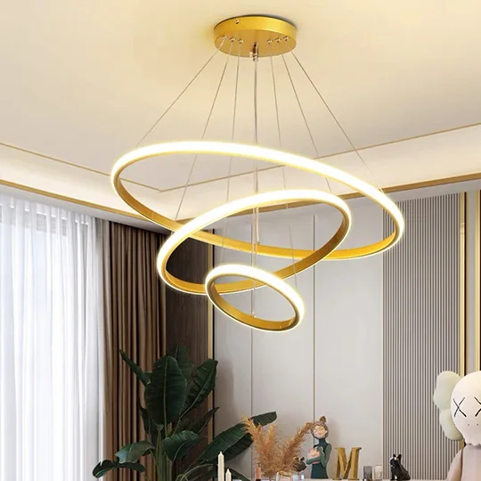 Designer Acrylic Ring Living Room Pendant Light, Gold