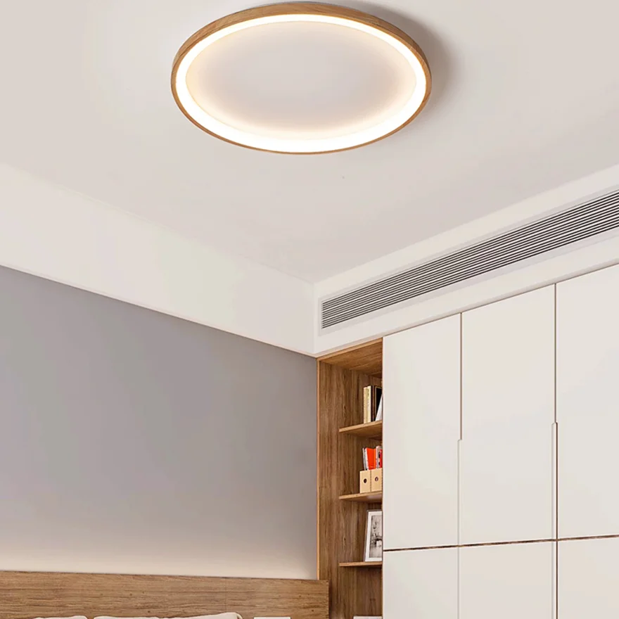 Modern Wooden And Acrylic Ring Study Room Ceiling Light, Log Color