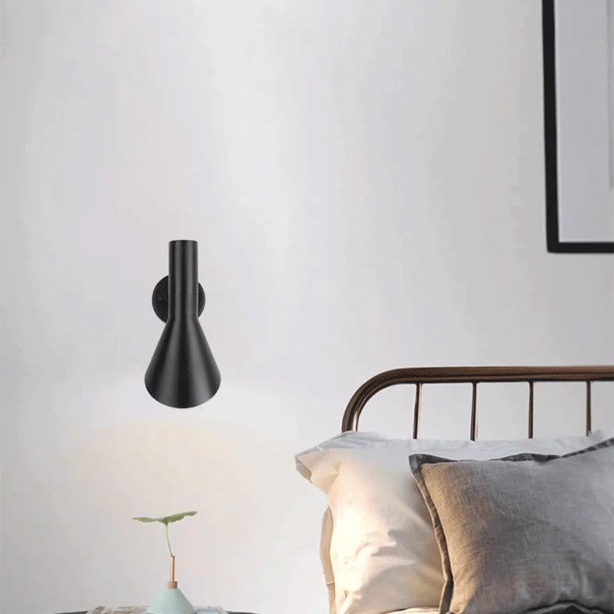 Nordic Metal Conical Bedside Wall Lamp, Black/White