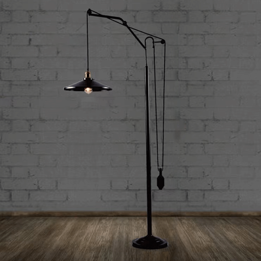 Unusual Metal Flared Shade Study Room Floor Lamp, Black