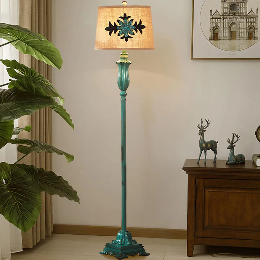 Art Deco Metal And Resin Cylindrical Bedside Floor Lamp, Green