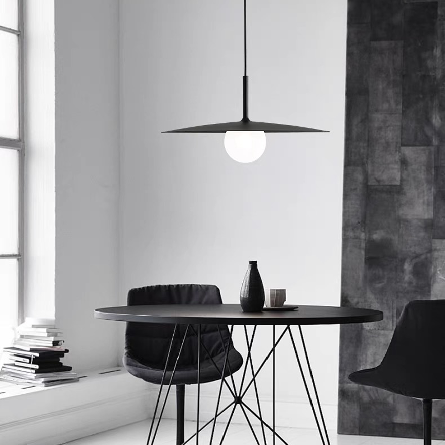 Minimalist Metal And Glass Hooded Study Room Pendant Light, Black/Grey/White