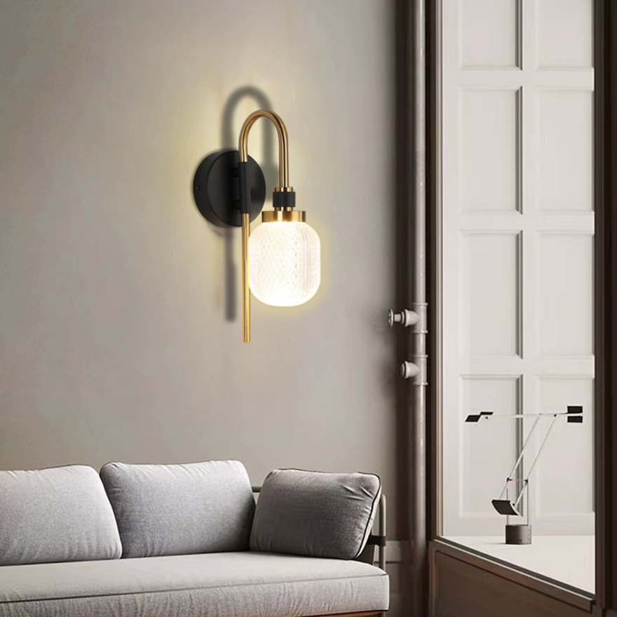 Modern Metal Lantern Bedside Wall Lamp, Gold