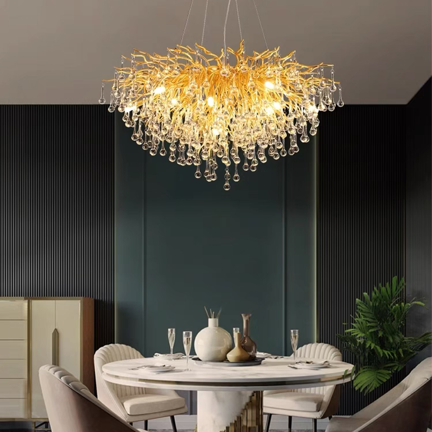 Art Deco Metal Tassel Living Room Pendant Light, Gold