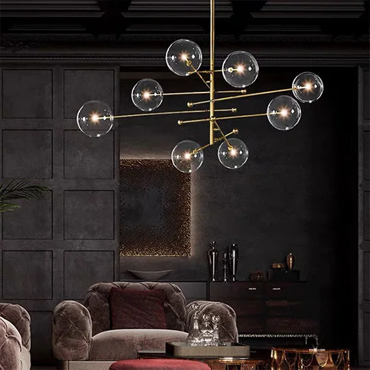 Modern Metal And Glass Bubble Dining Room Pendant Light, Black/Gold