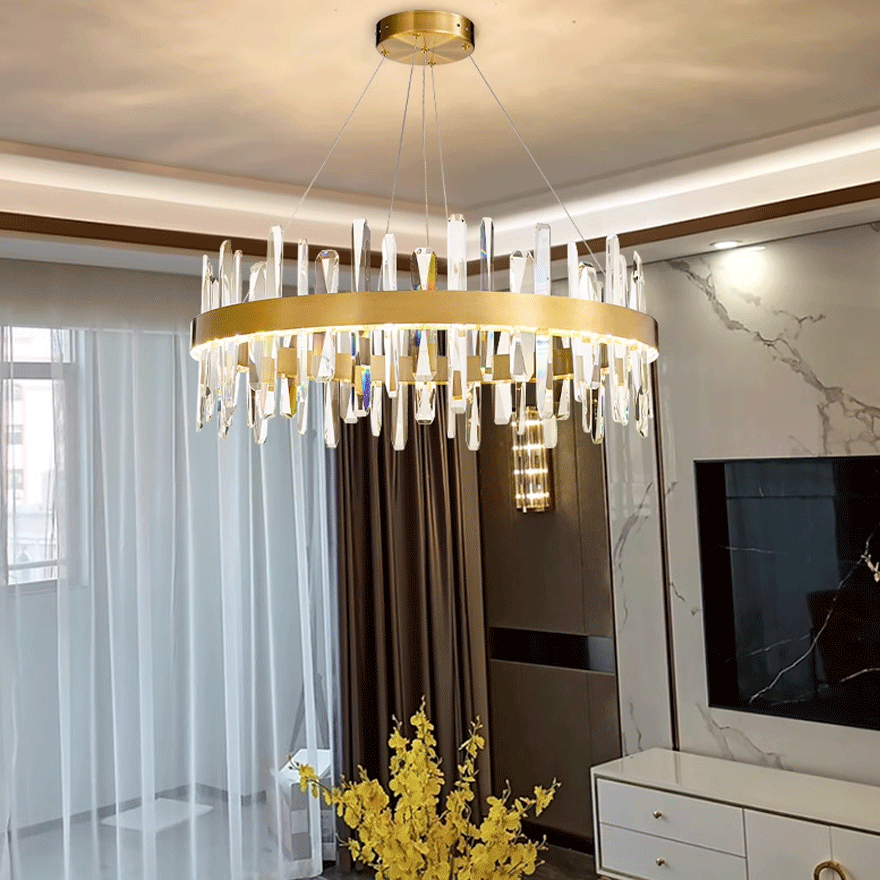 Modern Stainless steel And Crystal Ring Chandelier Pendant Light, Black/Gold