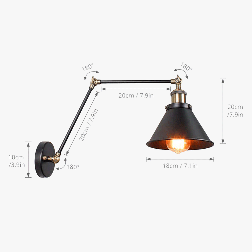 Industrial Metal Conical Bathroom Wall Lamp, Black