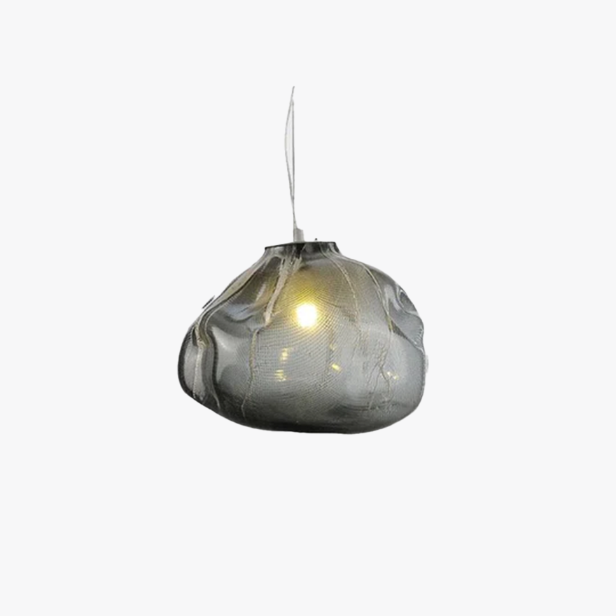 Unusual Metal And Glass Uneven Bathroom Pendant Light, Amber/Clear/Gray