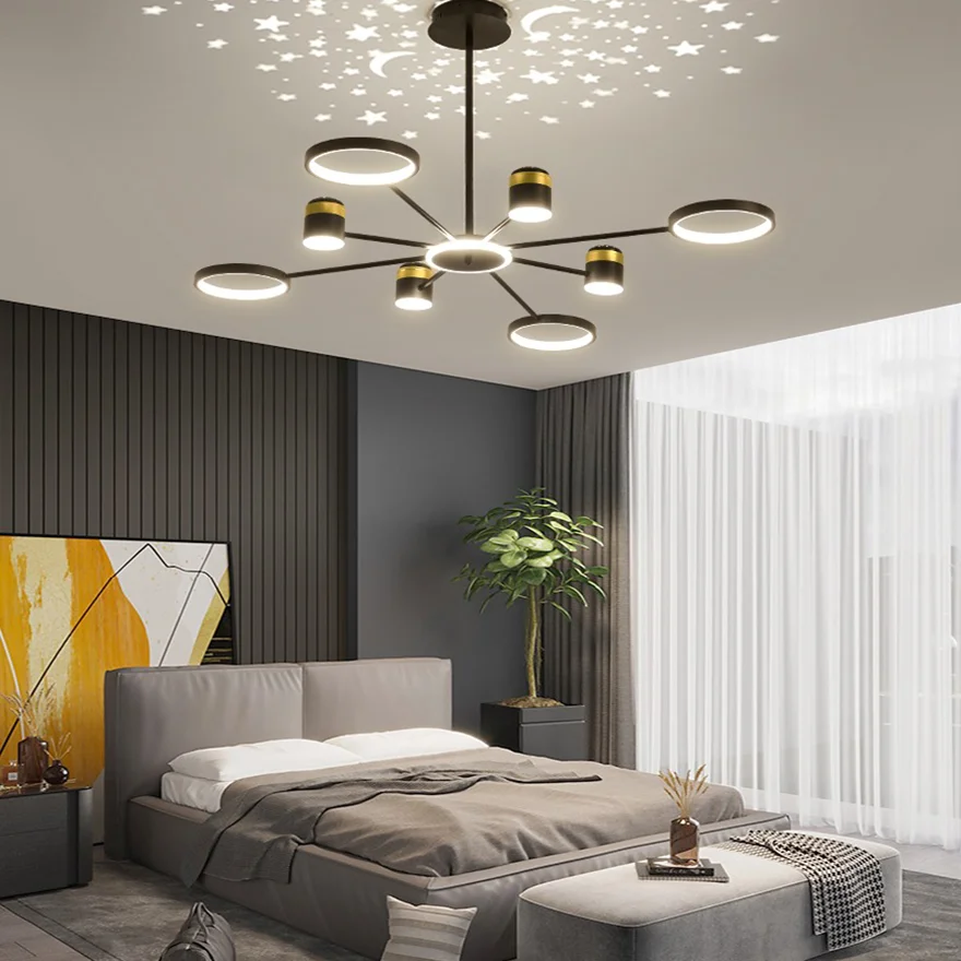 Modern Metal And Silicagel Geometric Bedroom Pendant Light, Black gold