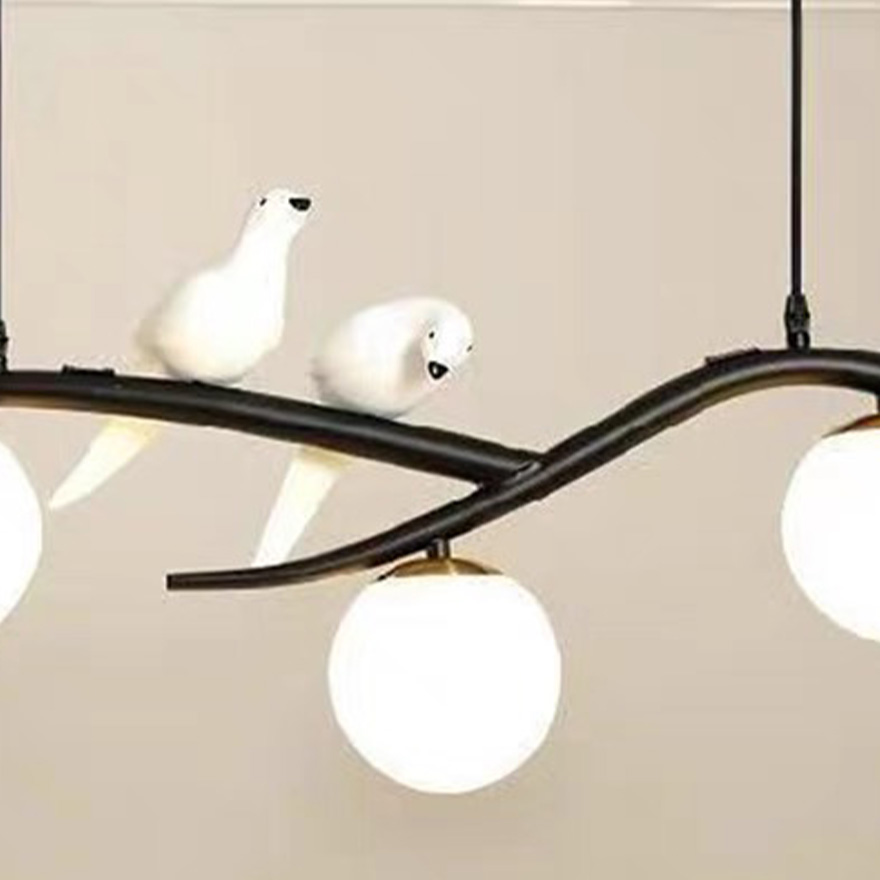 Art Deco Metal And Glass Bird Dining Room Pendant Light, Black/Gold, Trichromatic Light