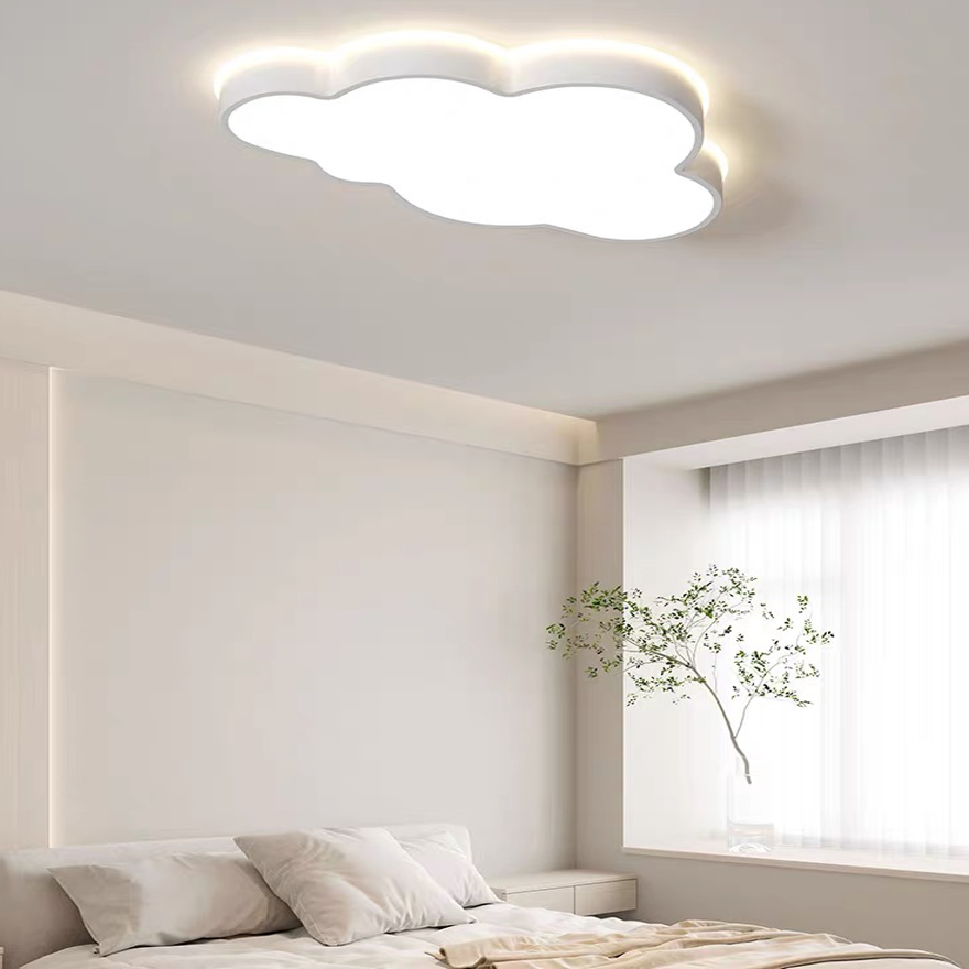 Minimalist Metal Cloudy Bedroom Ceiling Light, White, Trichromatic Light