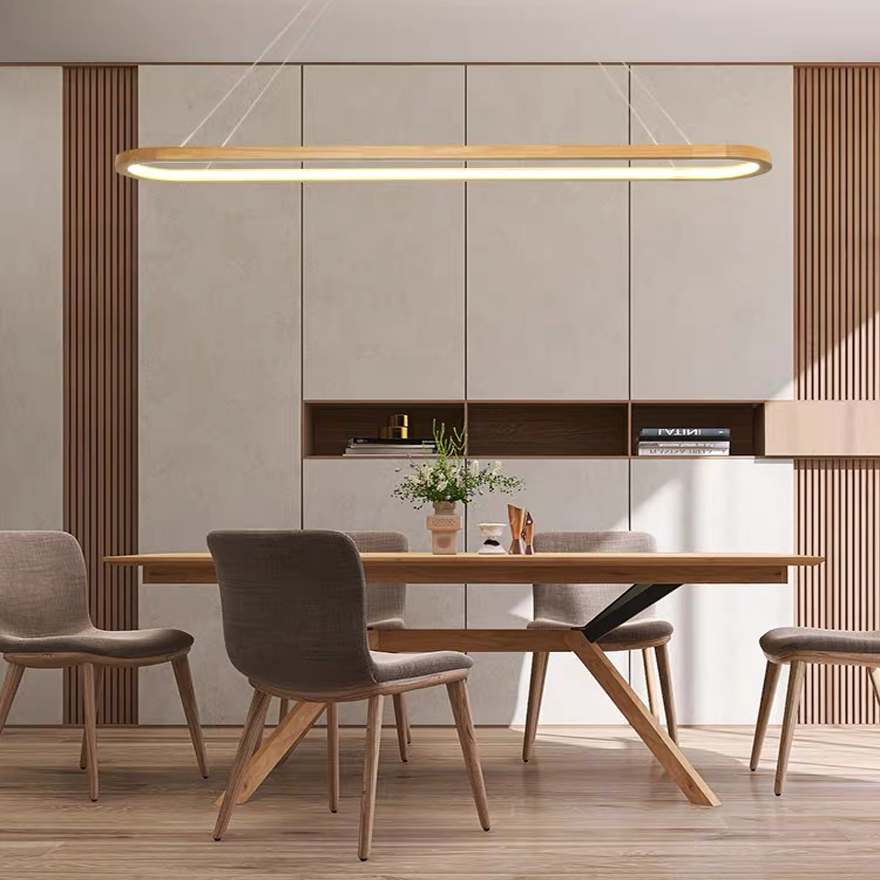 Modern Wooden And Acrylic Annular Dining Room Pendant Light, Natural Wood