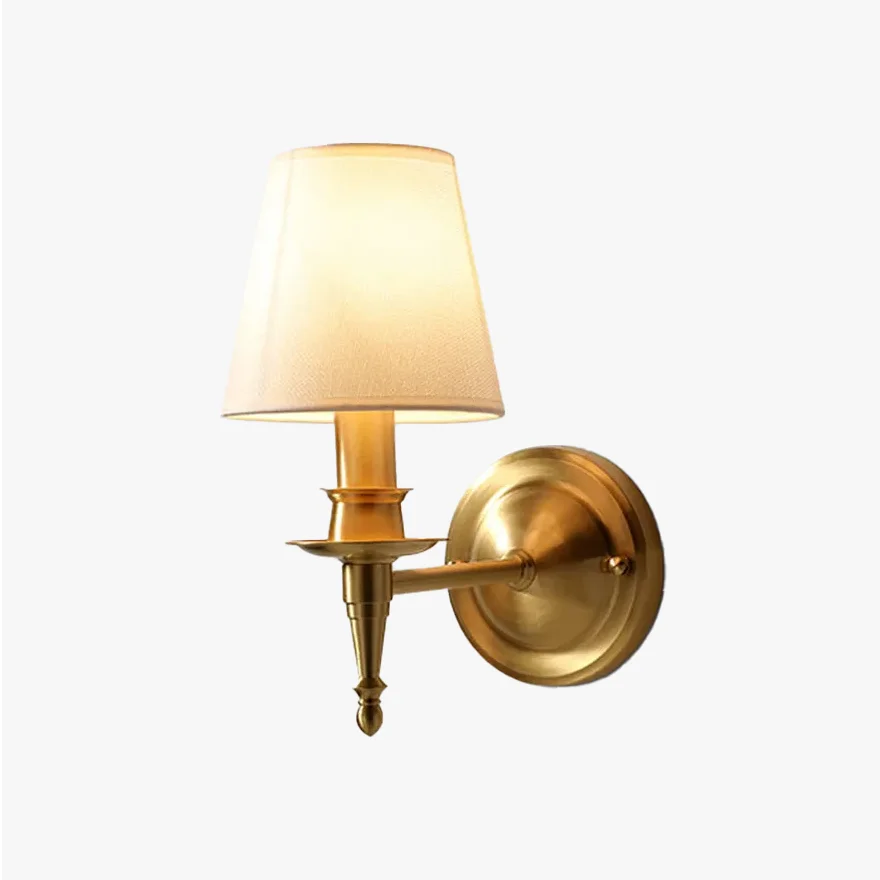 Minimalist Pure Copper And Fabric Hooded Bedroom Wall Lamp, Brass