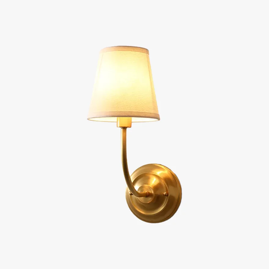 Minimalist Pure Copper And Fabric Hooded Bedroom Wall Lamp, Brass