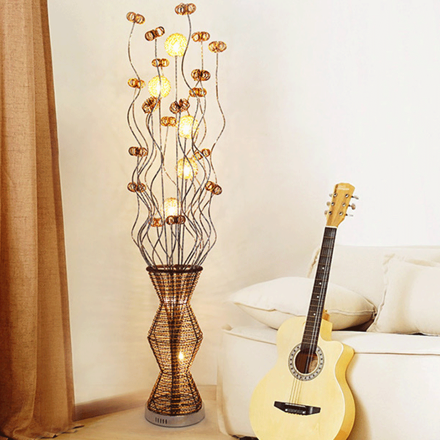 Art Deco Metal  Flower Vase Living Room Floor Lamp, Gold