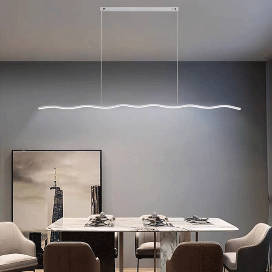 Minimalist Metal Wave Linear Dining Room Pendant Light, Black/White