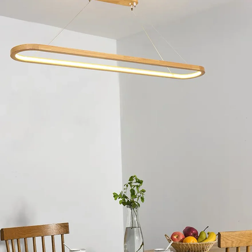 Modern Wooden And Acrylic Annular Dining Room Pendant Light, Natural Wood