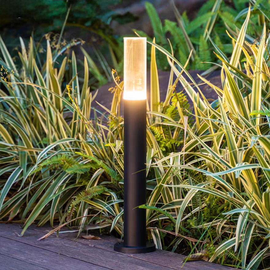 Modern Metal And Acrylic Cylindrical Outdoor Path Light, Black