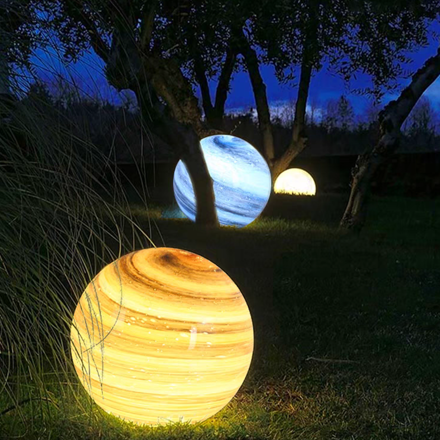 Designer Metal And Acrylic Globular Outdoor Light, Blue/Milk Curry