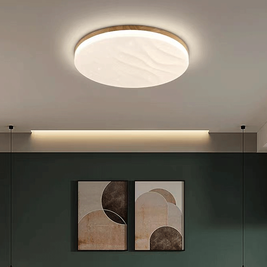 Minimalist Wooden And Acrylic Geometric Dining Room Ceiling Light, White, Trichromatic Light