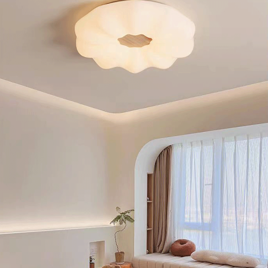 Designer Wooden And Acrylic Cloudy Living Room Ceiling Light, White