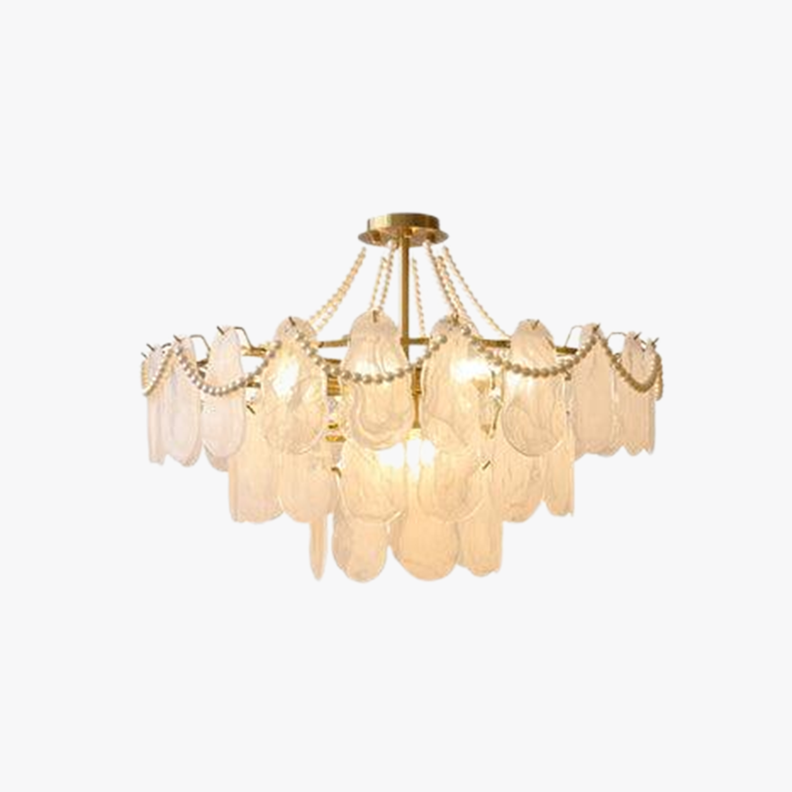 Royal Metal And Glass Floral Living Room Chandelier Pendant Light, Gold, Trichromatic Light