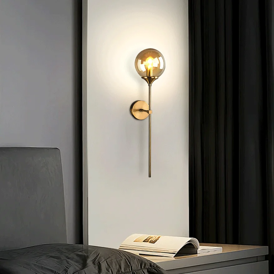 Modern Metal And Glass Bubble Bedroom Wall Lamp, Amber/Milk White/Smoke Gray/Clear