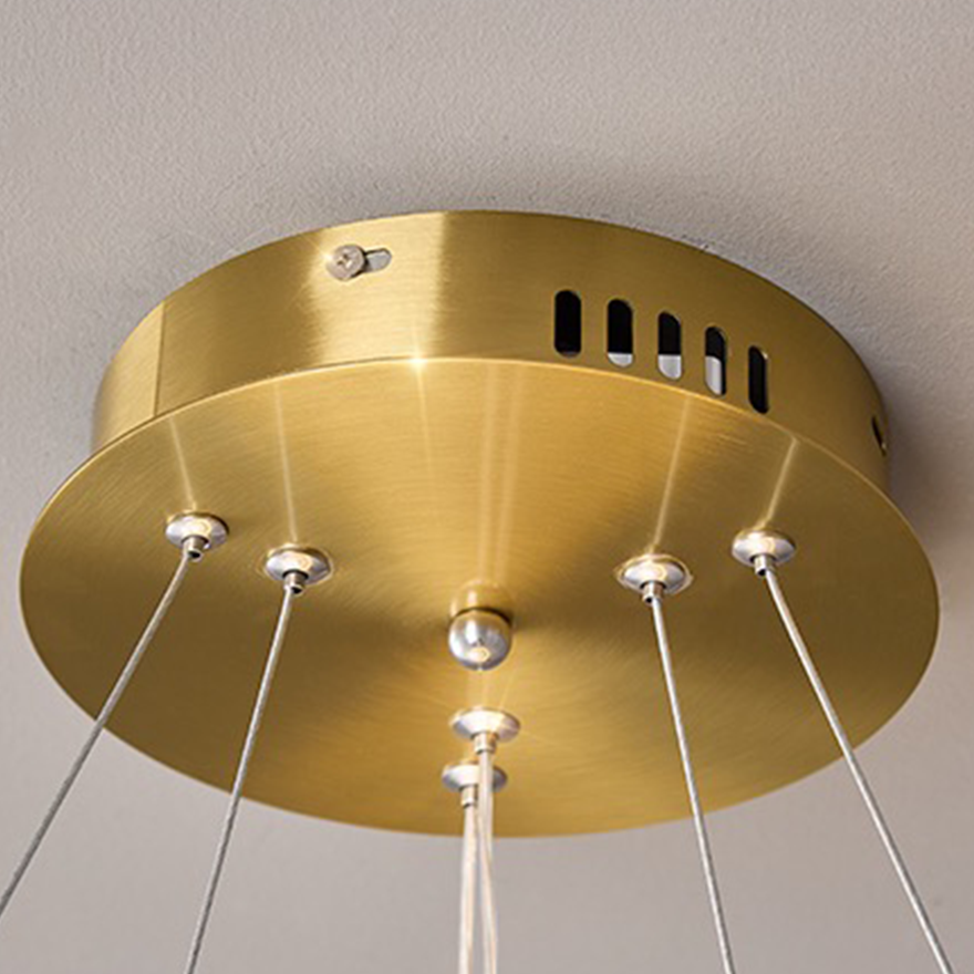 Nordic Metal And Acrylic Ring Living Room Pendant Light, Gold, Trichromatic Light