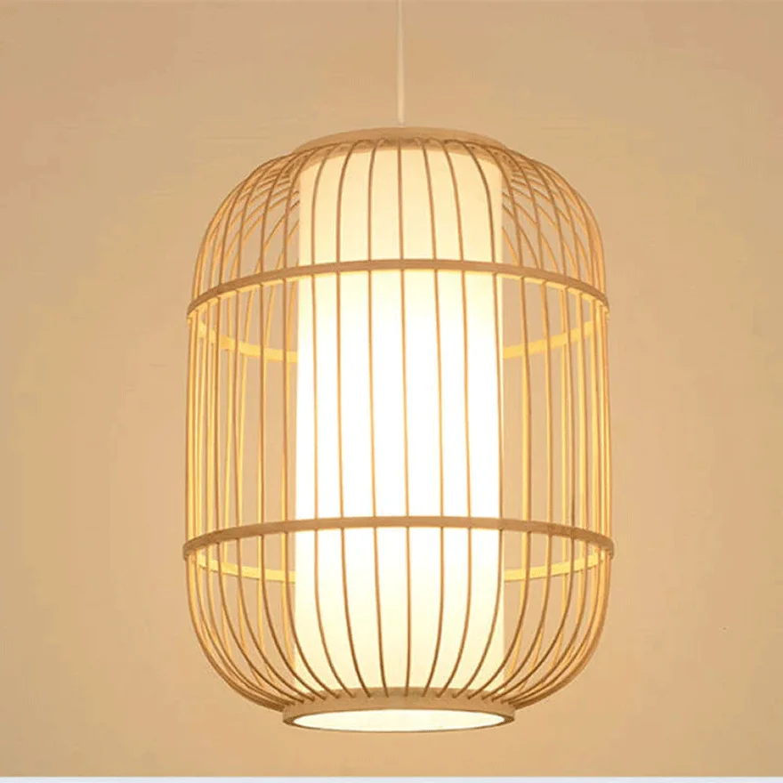 Boho Bamboo Lantern Dining Room Pendant Light, Burlywood