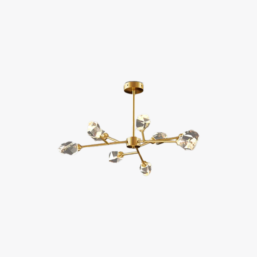 Modern Metal And Crystal Uneven Bedroom Chandeliers Pendant Light, Gold, Trichromatic Light