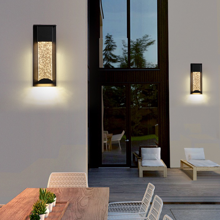 Modern Metal And Acrylic Geometric Outdoor Wall Lamp, Black