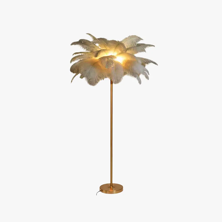 Art Deco Metal And Feather Cluster Bedside Floor Lamp, Khaki/Pink/White