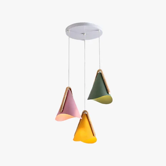 Morandi Metal And Wooden Conical Dining Room Pendant Light, Black/Green/Pink/White/Yellow