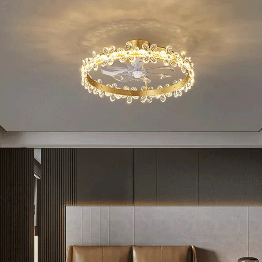 Modern Metal And Acrylic Fan Living Room Ceiling Light, Gold