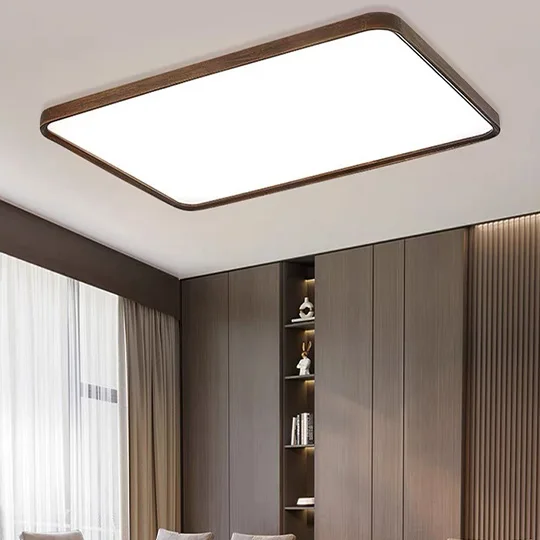 Classical Acrylic And Wooden Geometric Bedroom Ceiling Light, Walnut