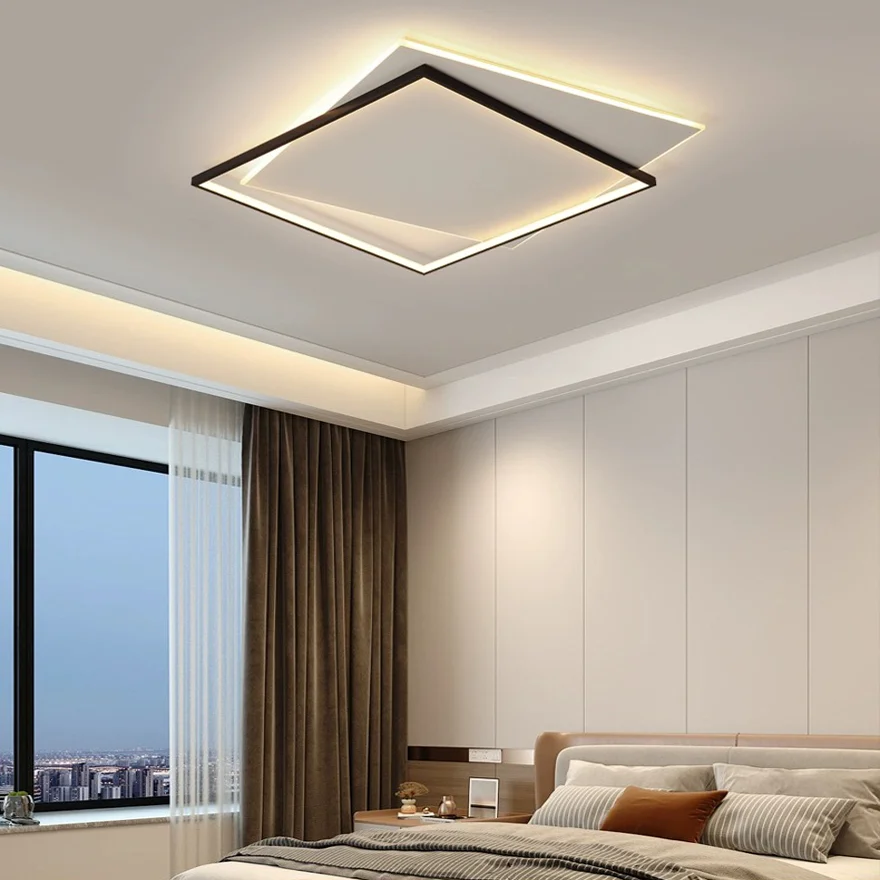 Minimalist Metal And Acrylic Geometric Bedroom Ceiling Light, Black-White, Trichromatic Light