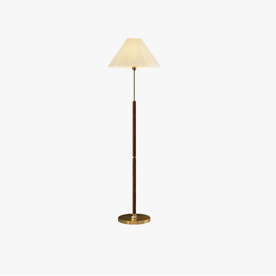 Classical Metal And Fabric Pleated Bedroom Indoor Floor Lamp, Gold, Trichromatic Light