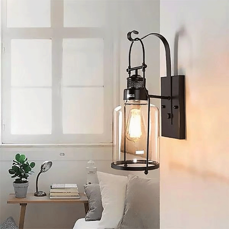 Retro Metal And Acrylic Lantern Dining Room, Wall Lamp, Black/Rusty