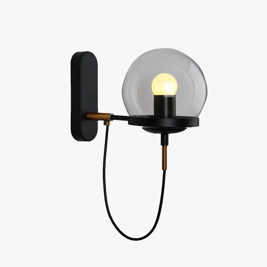 Retro Metal And Glass Globular Bedroom Wall Lamp, Black/Bronze