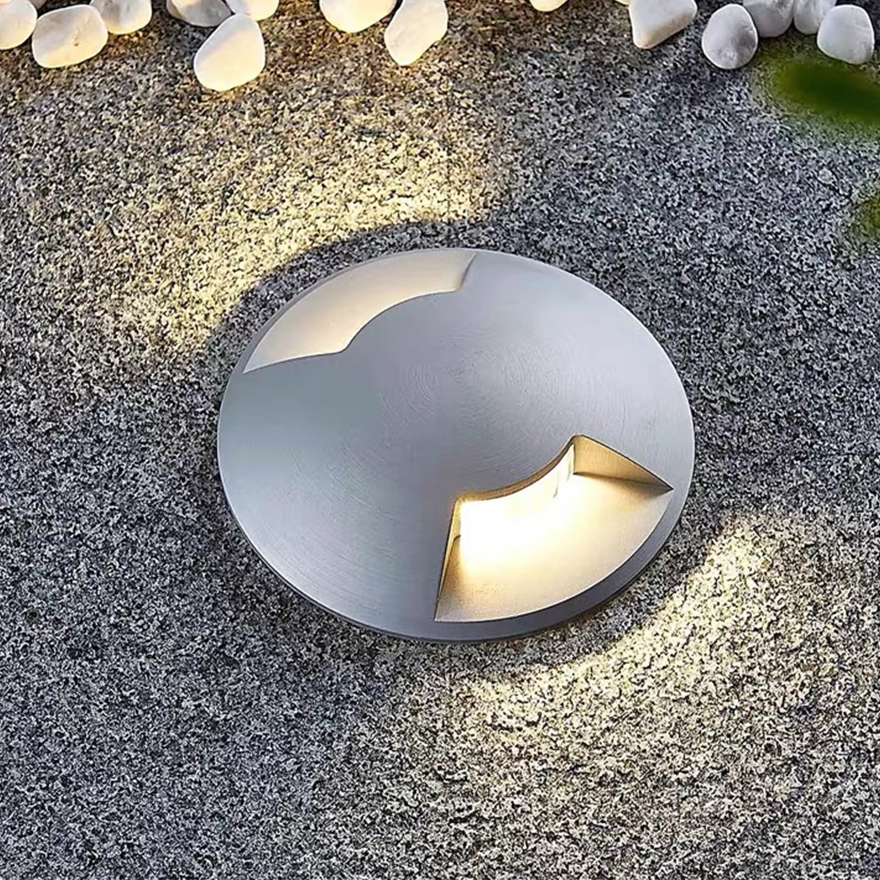 Contemporary Metal And Glass Round Outdoor Deck & Step/Ground Light, Black