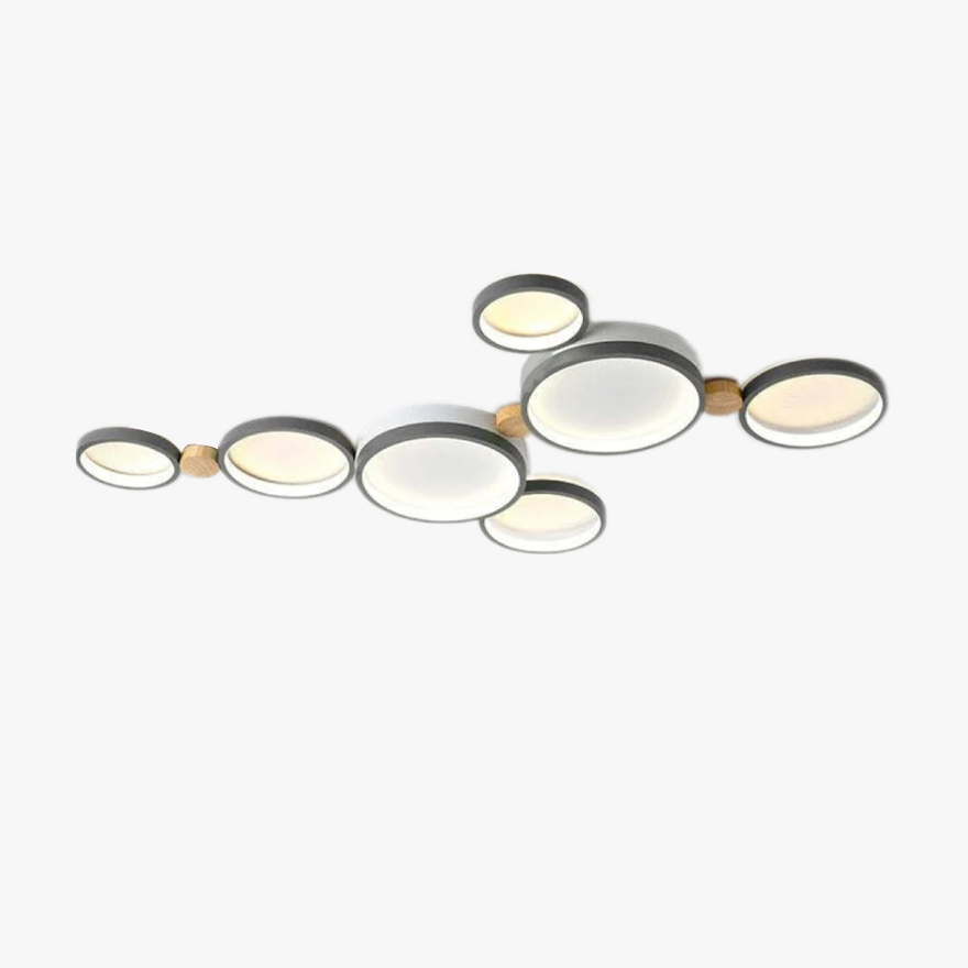 Contemporary Metal And Wooden Round Living Room Ceiling Light, Green/Grey/White